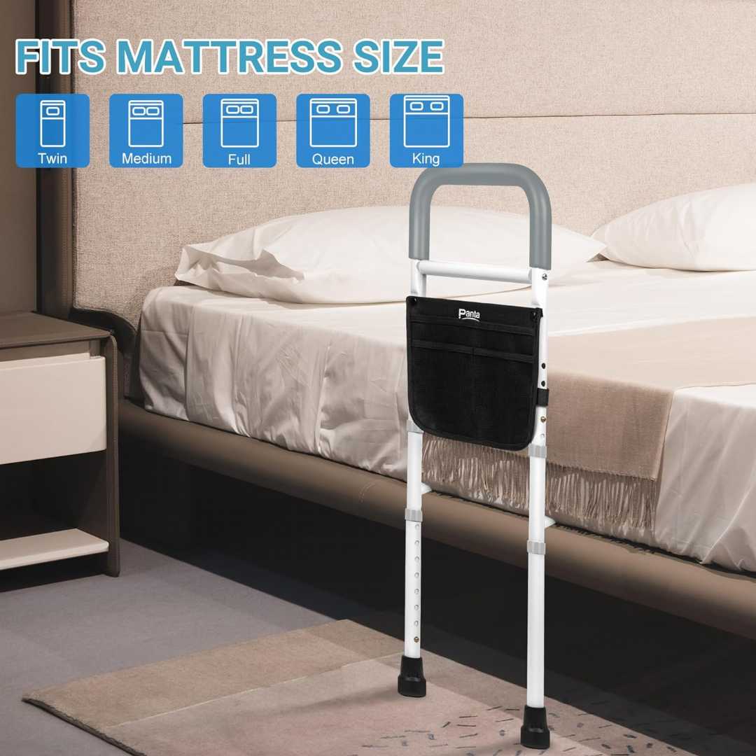 Bed Cane with Non-Slip Ergonomic Handle, safety bed rail with storage pouch
Bed Assist Rails for avoid seniors fall prevention, Adjustable Heights Bed Cane, Bed Assist Rails