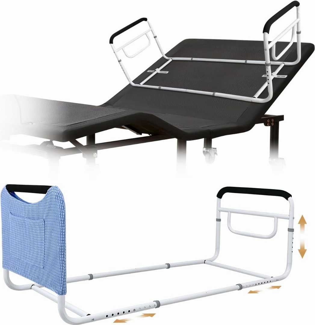 Double Bed Rail for hospital use ,Dual Side Safety Rails, Dual Side Safety Rails with U-Shaped Bar, ,Adjustable Bed Frame with Hospital Waterproof Mattress