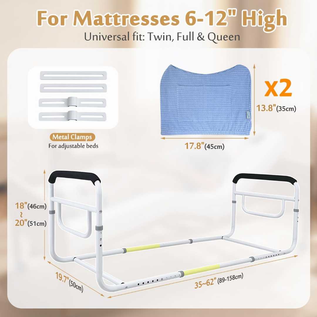Double Bed Rail for hospital use ,Dual Side Safety Rails, Dual Side Safety Rails with U-Shaped Bar, ,Adjustable Bed Frame with Hospital Waterproof Mattress