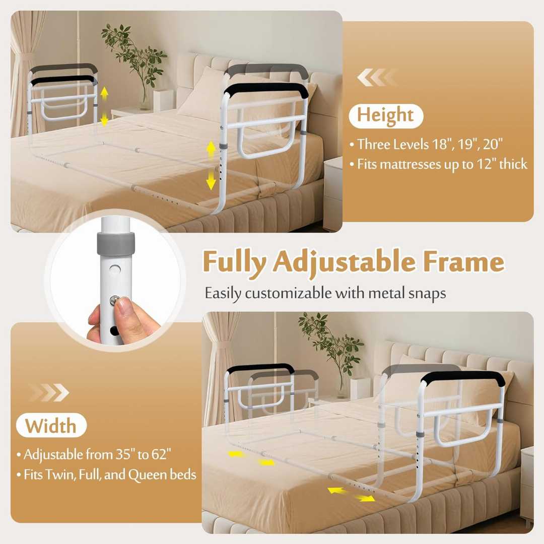 Double Bed Rail for hospital use ,Dual Side Safety Rails, Dual Side Safety Rails with U-Shaped Bar, ,Adjustable Bed Frame with Hospital Waterproof Mattress