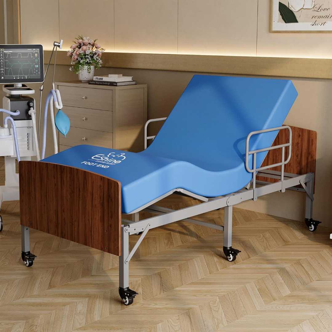 Bed Rails for elders with Wheels ,Adjustable Bed Frame with Hospital Waterproof Mattress, Bed Frame with Underbed Light, Bed Rails with Underbed Light