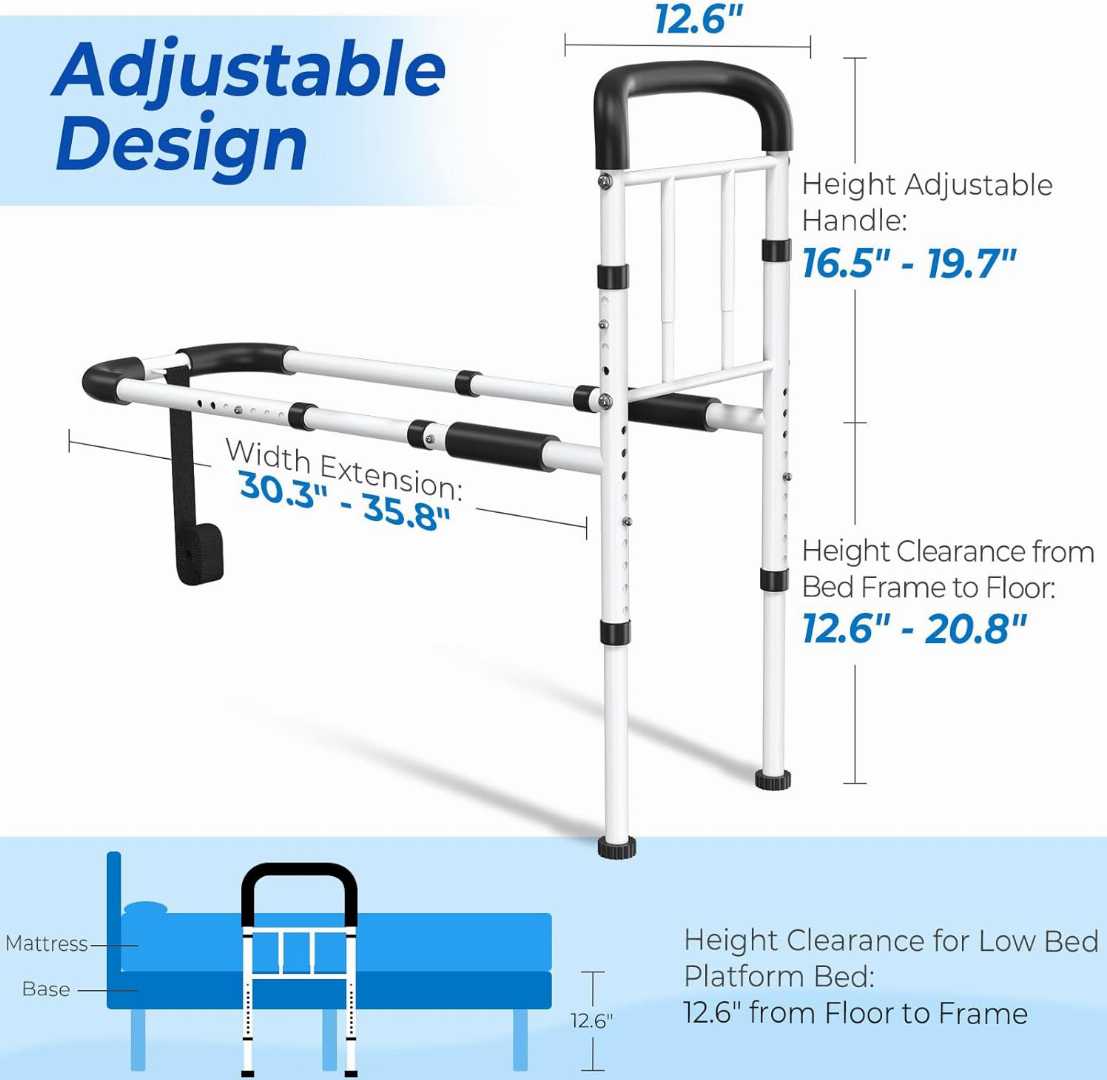 Heavy Duty Bed Rails for Elderly, Height Adjustable Bed Side Rails, adjustable bed rails for seniors, bed rail assist for elderly,Bed Cane with Non-Slip Ergonomic Handle