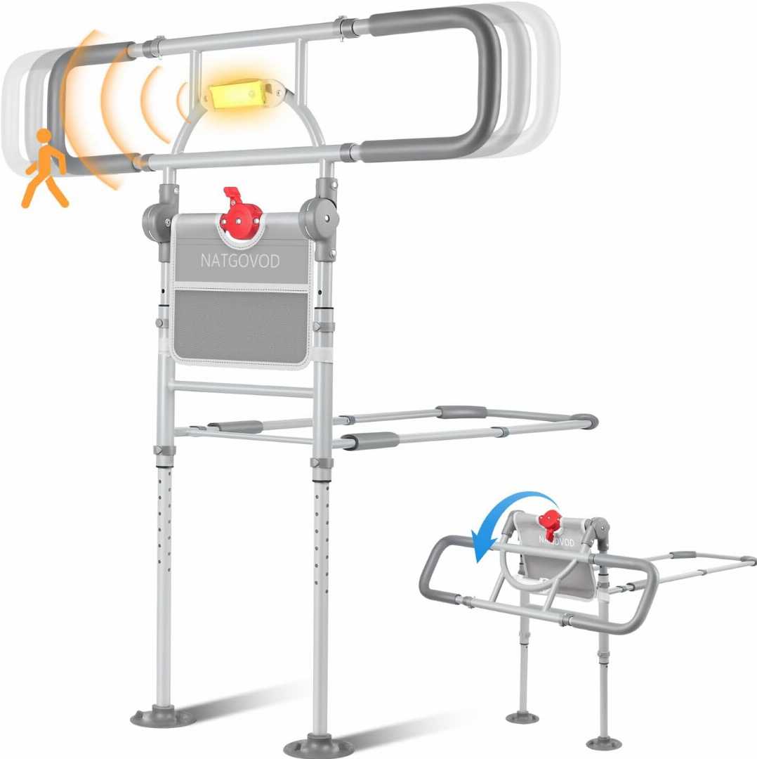 Bed Assist Rails for Post-Surgery Patients, adjustable bed rails for seniors, bed rail assist for elderly,Bed Assist Rails with Sensor Light ,safety bed rail with storage pouch