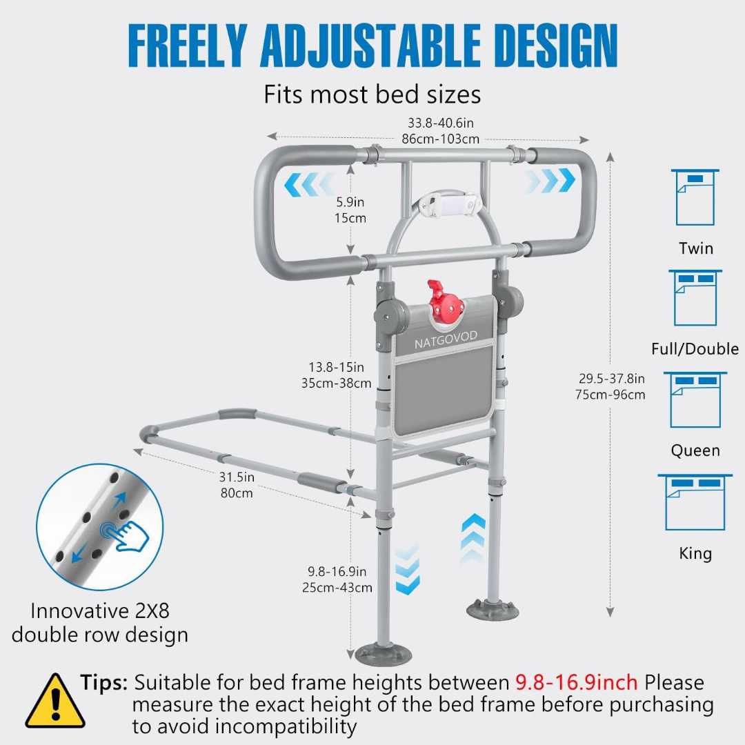 Bed Assist Rails for Post-Surgery Patients, adjustable bed rails for seniors, bed rail assist for elderly,Bed Assist Rails with Sensor Light ,safety bed rail with storage pouch