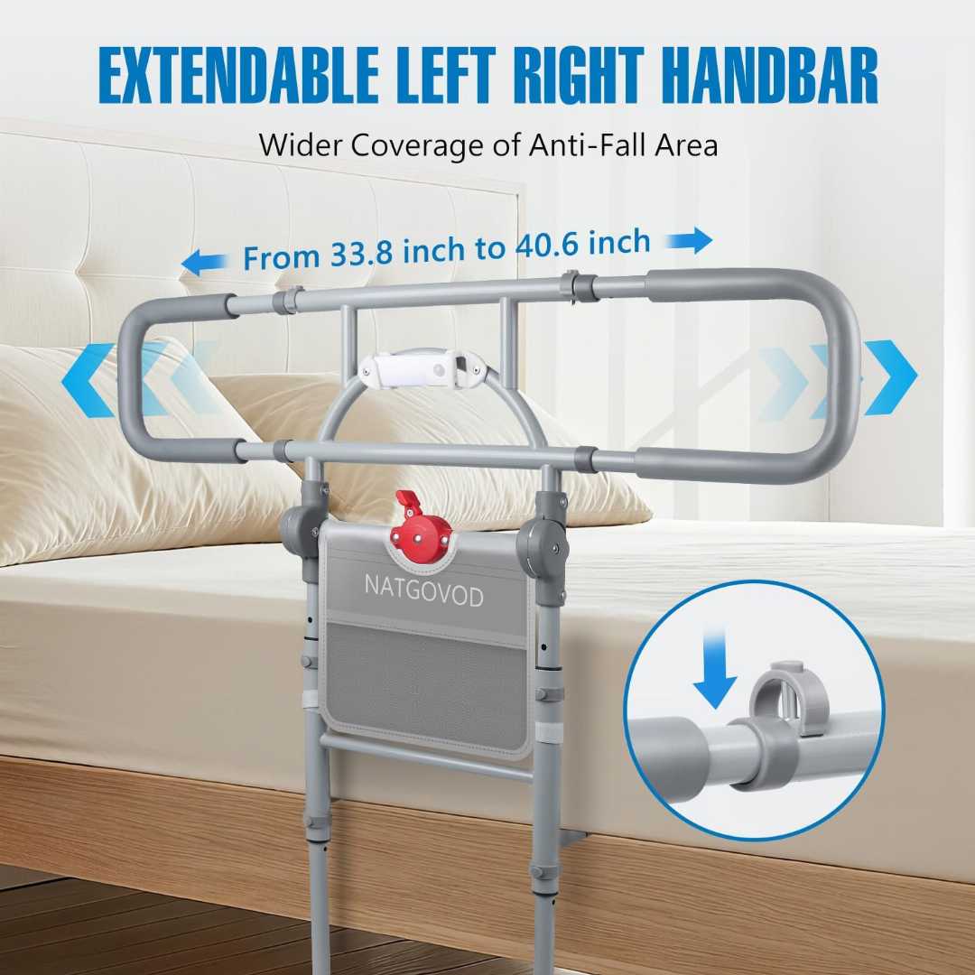 Bed Assist Rails for Post-Surgery Patients, adjustable bed rails for seniors, bed rail assist for elderly,Bed Assist Rails with Sensor Light ,safety bed rail with storage pouch