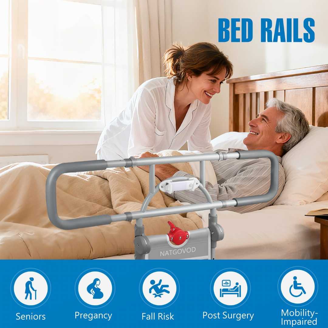 Bed Assist Rails for Post-Surgery Patients, adjustable bed rails for seniors, bed rail assist for elderly,Bed Assist Rails with Sensor Light ,safety bed rail with storage pouch 