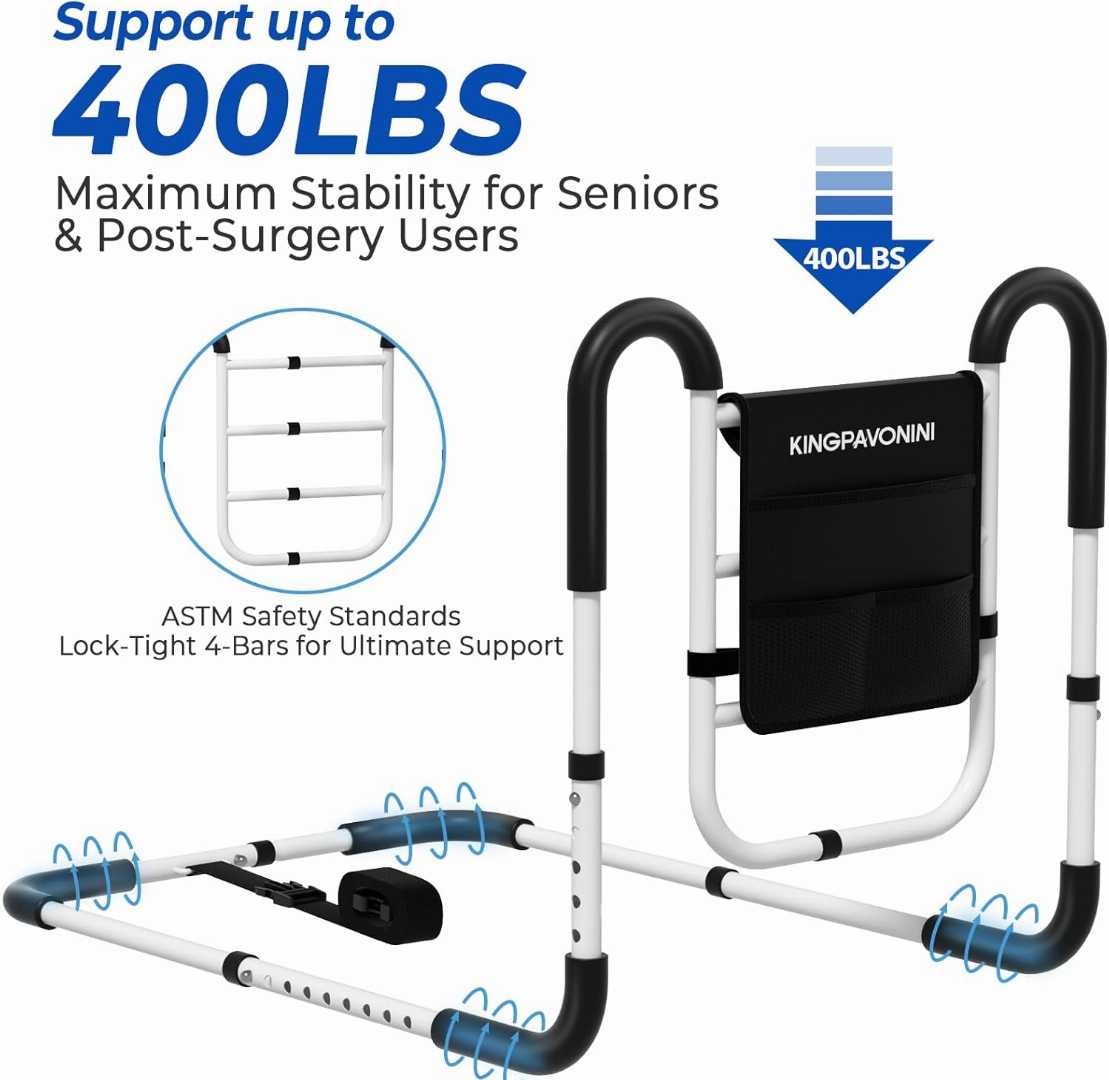 Bed Cane with Non-Slip Ergonomic Handle, safety bed rail with storage bag,Heavy Duty Bed Rails for Elderly, Height Adjustable Bed Side Rails, adjustable bed rails for seniors