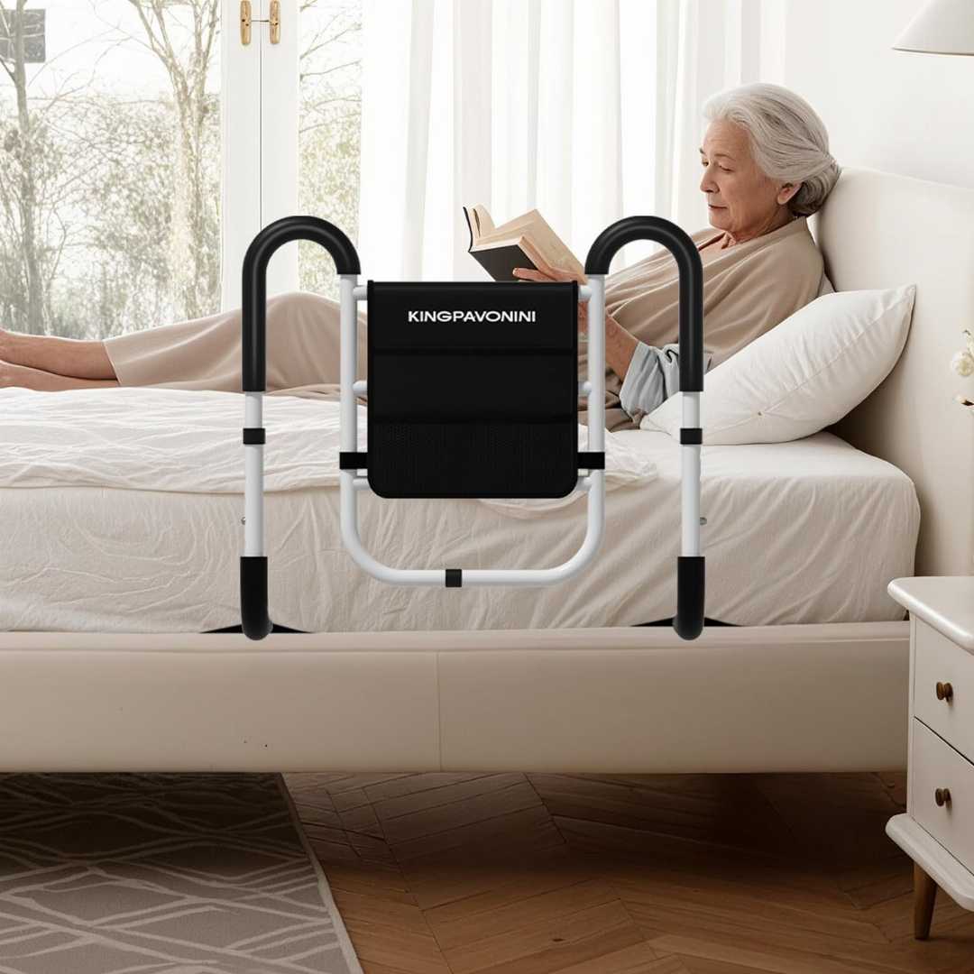 Bed Cane with Non-Slip Ergonomic Handle, safety bed rail with storage bag,Heavy Duty Bed Rails for Elderly, Height Adjustable Bed Side Rails, adjustable bed rails for seniors