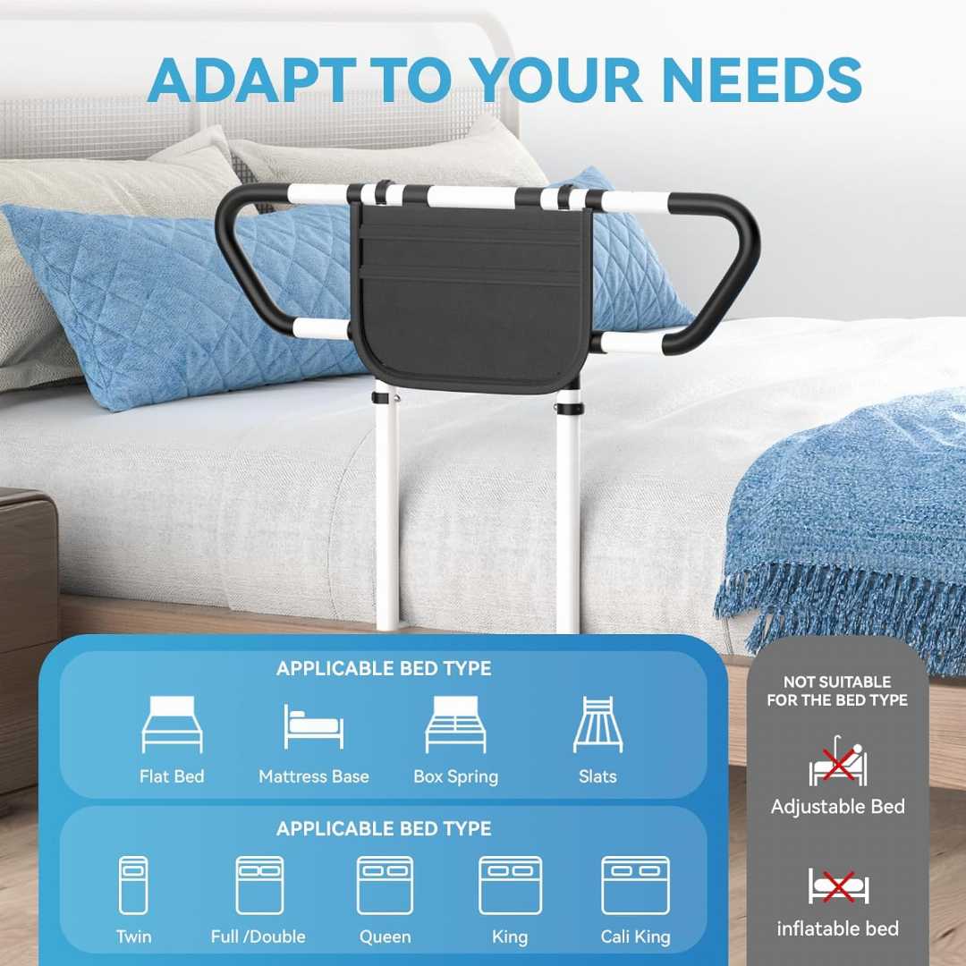 adjustable bed rails for seniors, bed rail assist for elderly, home care bed rail for elderly, Bedrails for Seniors Slides Under Mattress,safety bed rail with storage bag
