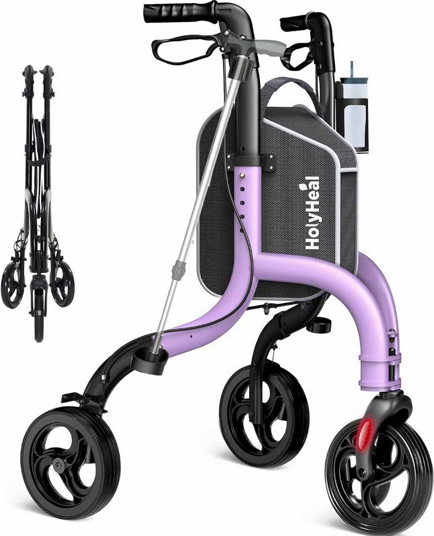 3 Wheel Walkers for Seniors, Lightweight Rollator Walkers, Adjustable Aluminum Three Wheel Rolling Walker, Aluminum Three Wheel Rolling Walker Mobility Aid, , 3 Wheel Walkers with storage bag