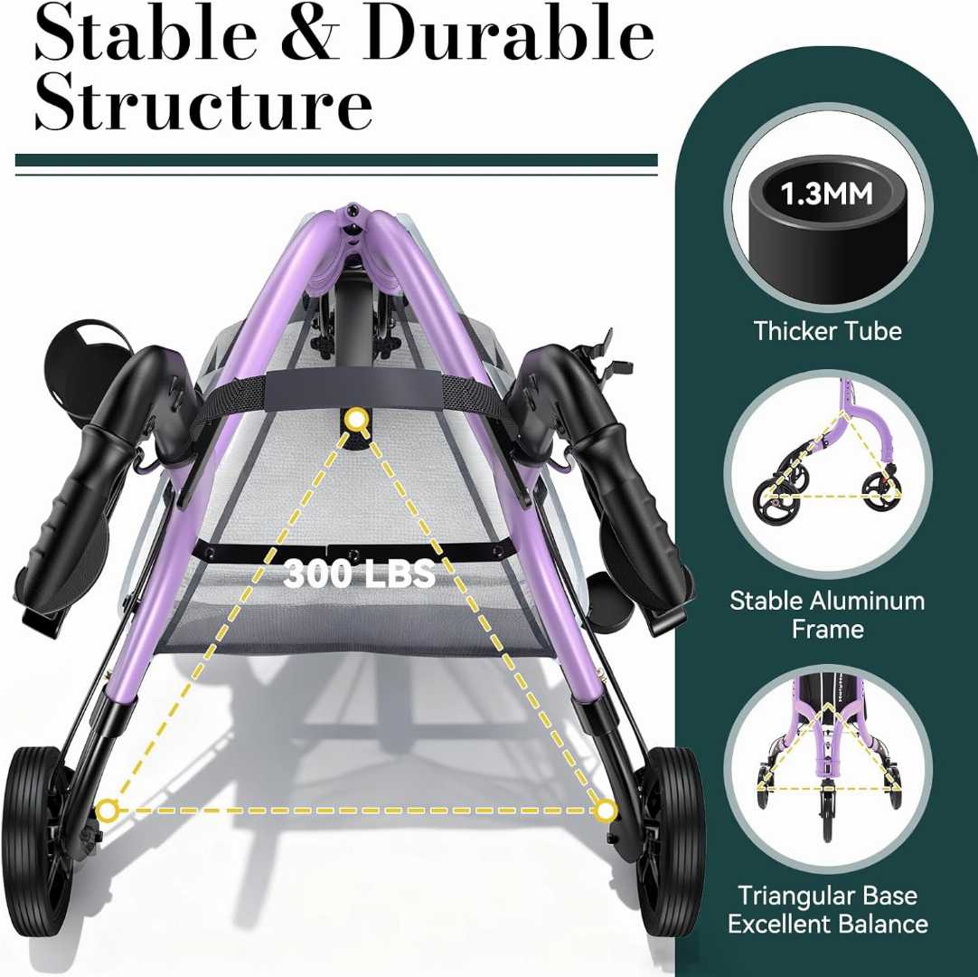 3 Wheel Walkers for Seniors, Lightweight Rollator Walkers, Adjustable Aluminum Three Wheel Rolling Walker, Aluminum Three Wheel Rolling Walker Mobility Aid, , 3 Wheel Walkers with storage bag