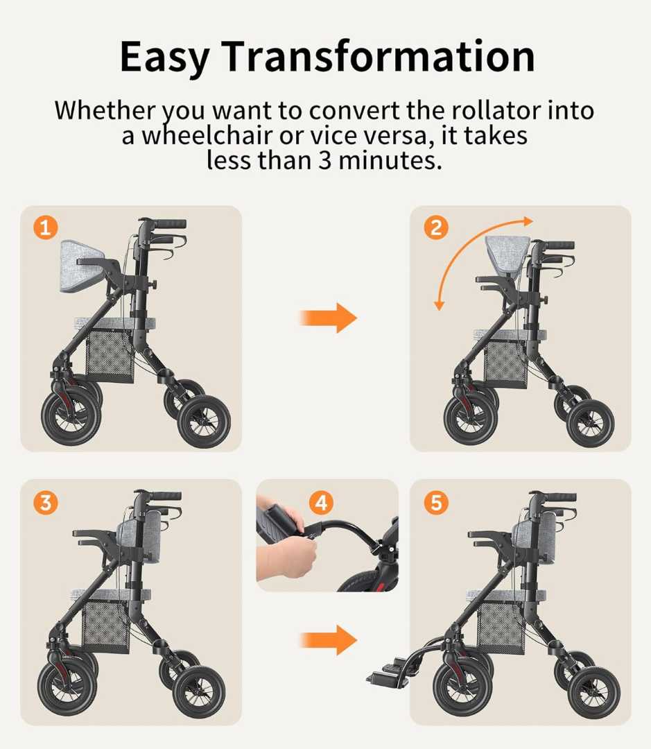 Walker Wheelchair Combo, Walker Wheelchair Combo for elders, Transport Wheelchair, best transport wheelchair for elderly, best lightweight transport wheelchair for elderly