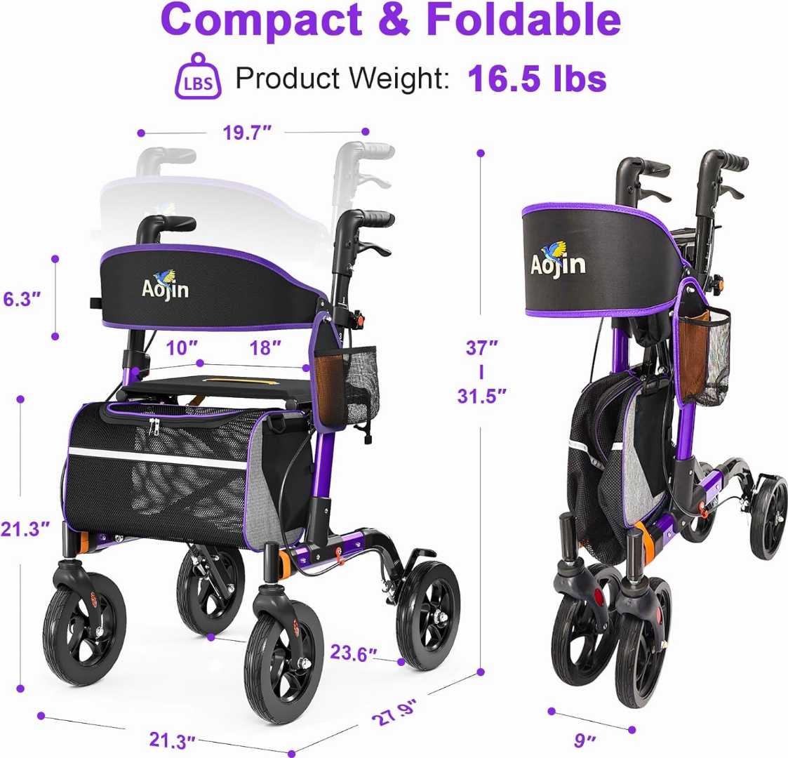 Rollator Walker with Seat, Adjustable Height Walkers,  Adjustable Height Walkers for Seniors, Rollator Walker with Seat for olders, Rollator Walker for older prople