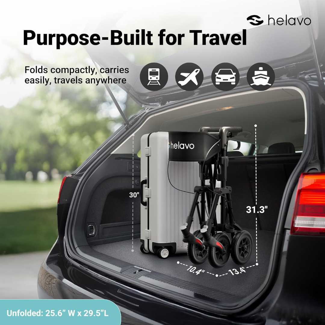 travel walker, portable walker, foldable travel walker, lightweight walker for travel, compact rollator walker, what is a rollator walker, lightweight folding travel walker with seat, best shoes for