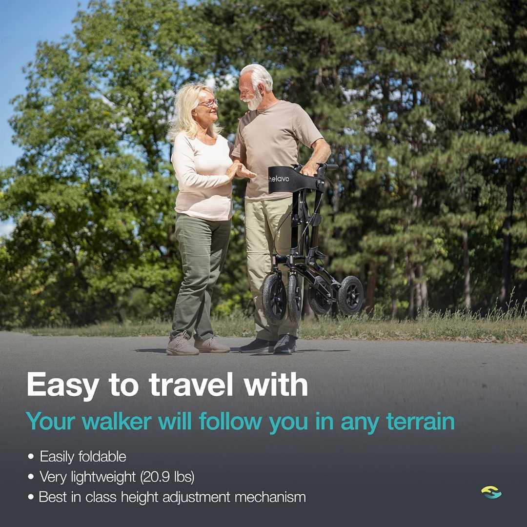 all terrain walker, all terrain knee walker, all terrain walker with seat, helavo all terrain walker, all terrain outdoor walker, what is a rollator walker, a walker with a seat, foldable stick walki
