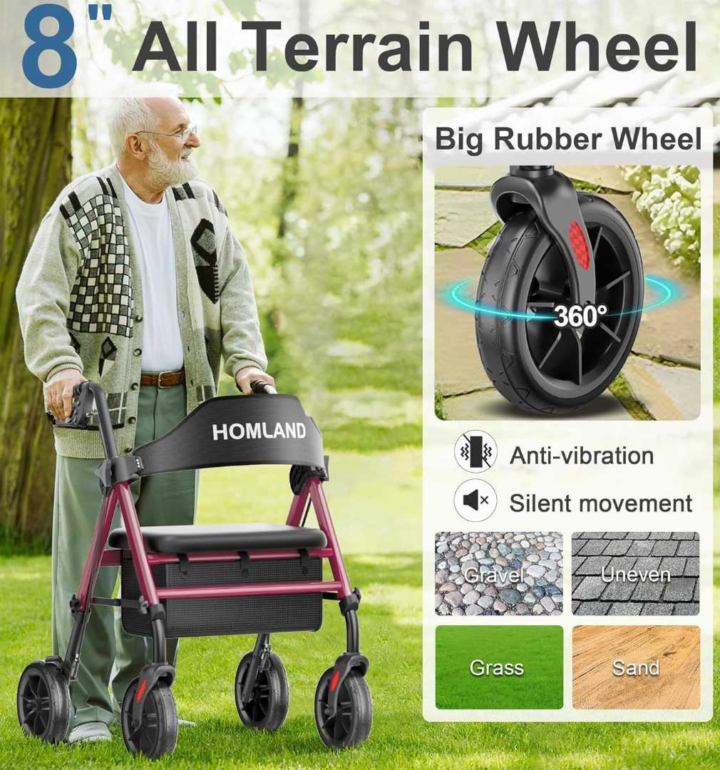 rolling walker, rolling walker with seat, mobility aids for walking, mobility walker seat, foldable stick walking"