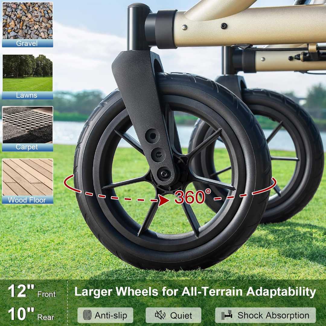 foldable rollator, foldable rollator walker with seat, lightweight rollator walker, mobility walker seat, wheeler mobility walker