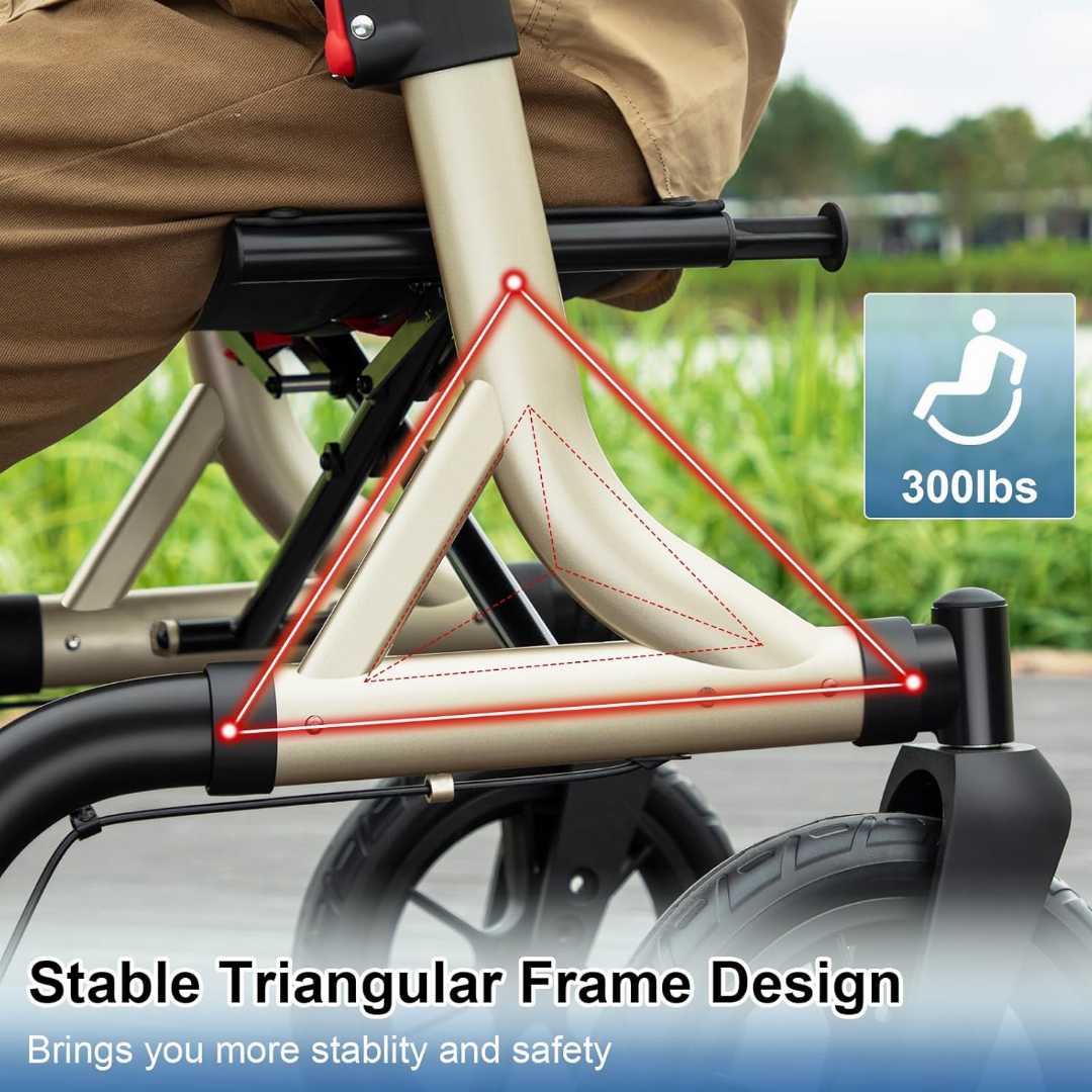foldable rollator, foldable rollator walker with seat, lightweight rollator walker, mobility walker seat, wheeler mobility walker
