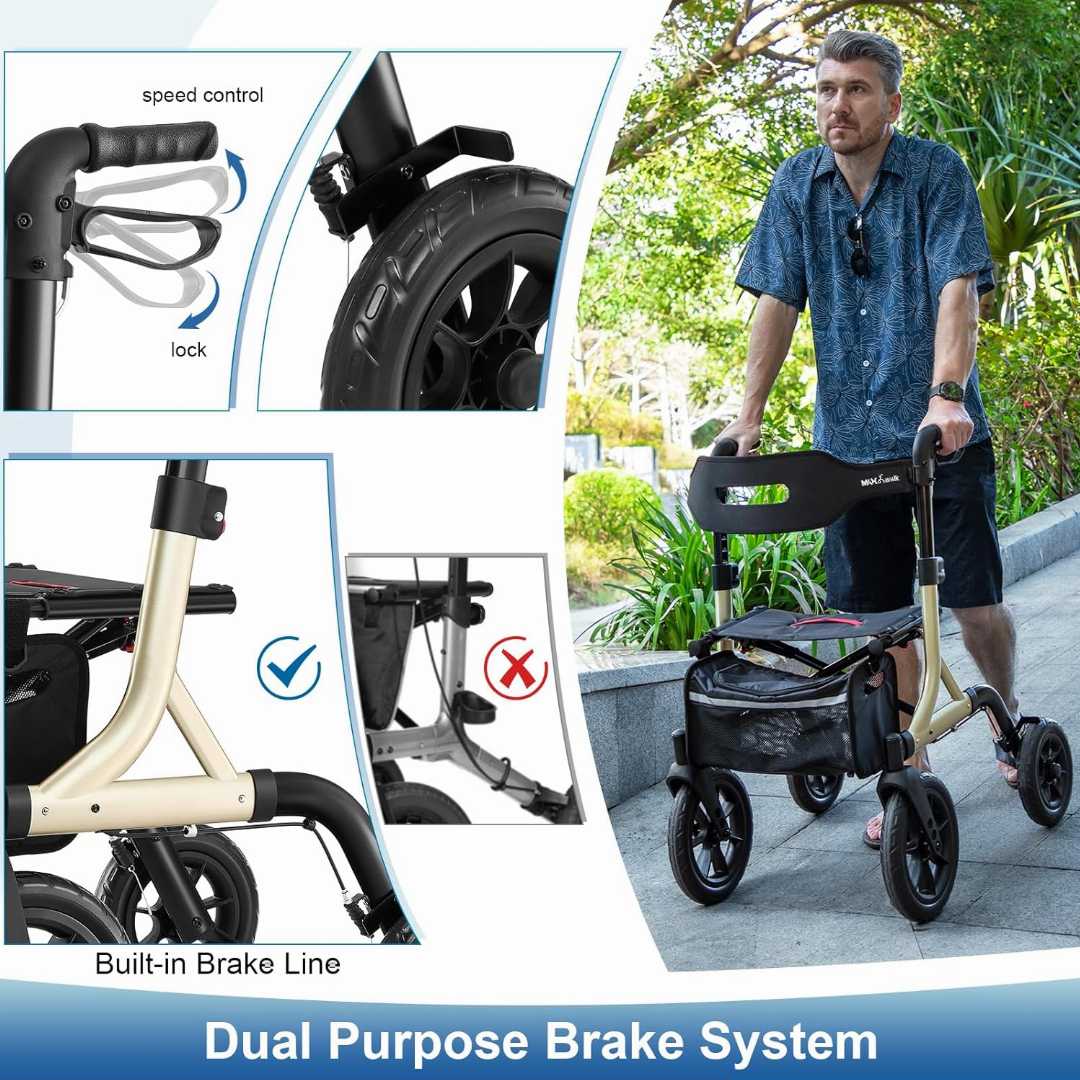 foldable rollator, foldable rollator walker with seat, lightweight rollator walker, mobility walker seat, wheeler mobility walker