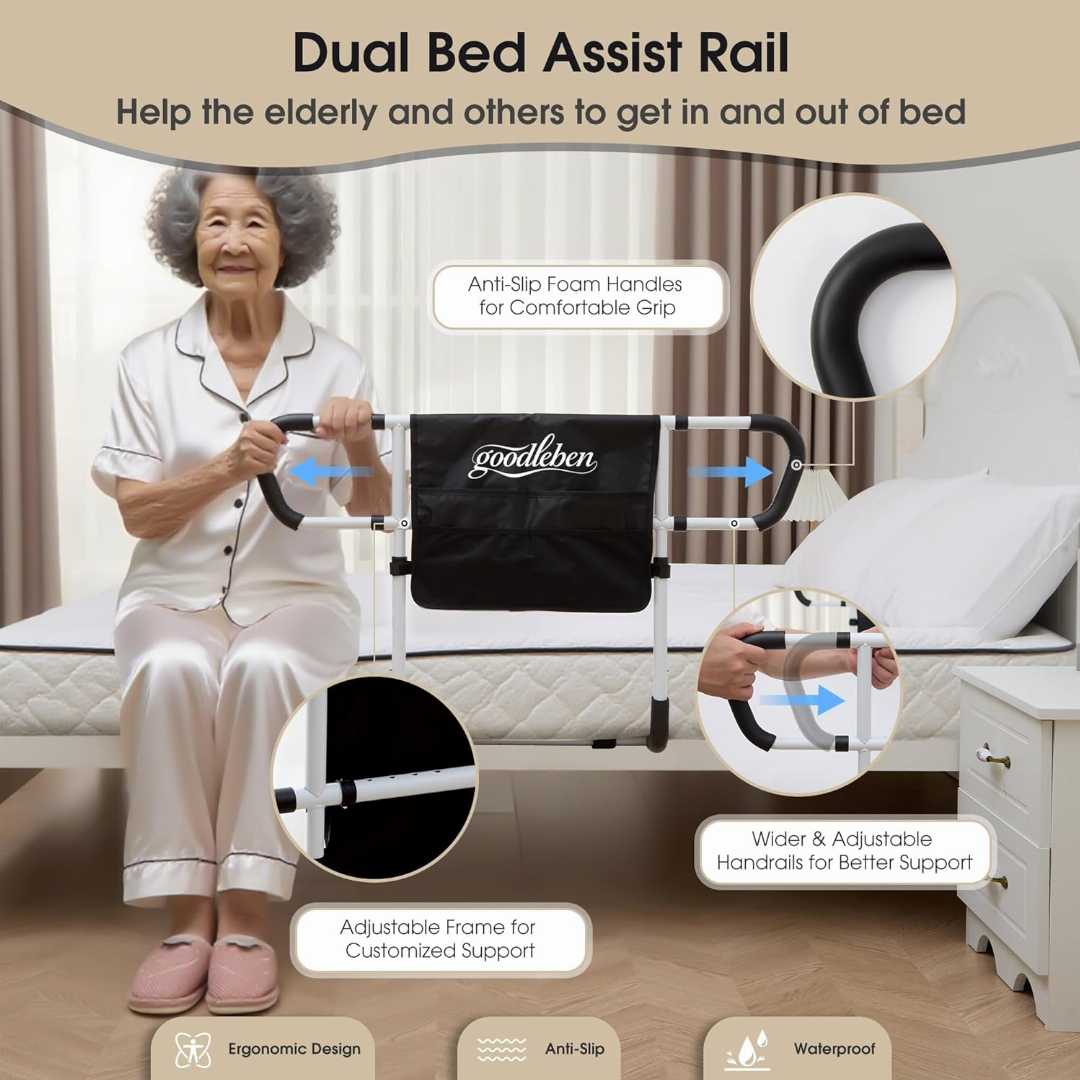 Double Bed Rail for hospital use ,Dual Side Safety Rails, Dual Side Safety Rails with U-Shaped Bar, Under Mattress Bed Guard Rail for Fall Prevention
