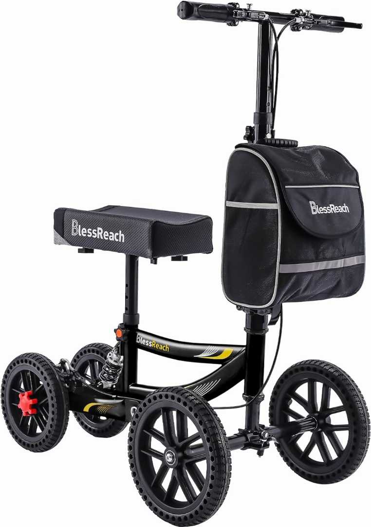 all terrain knee walker, all terrain kneerover steerable knee scooter knee walker, knee walker all terrain, lightweight foldable knee scooter, alternatives to crutches for non weight bearing.