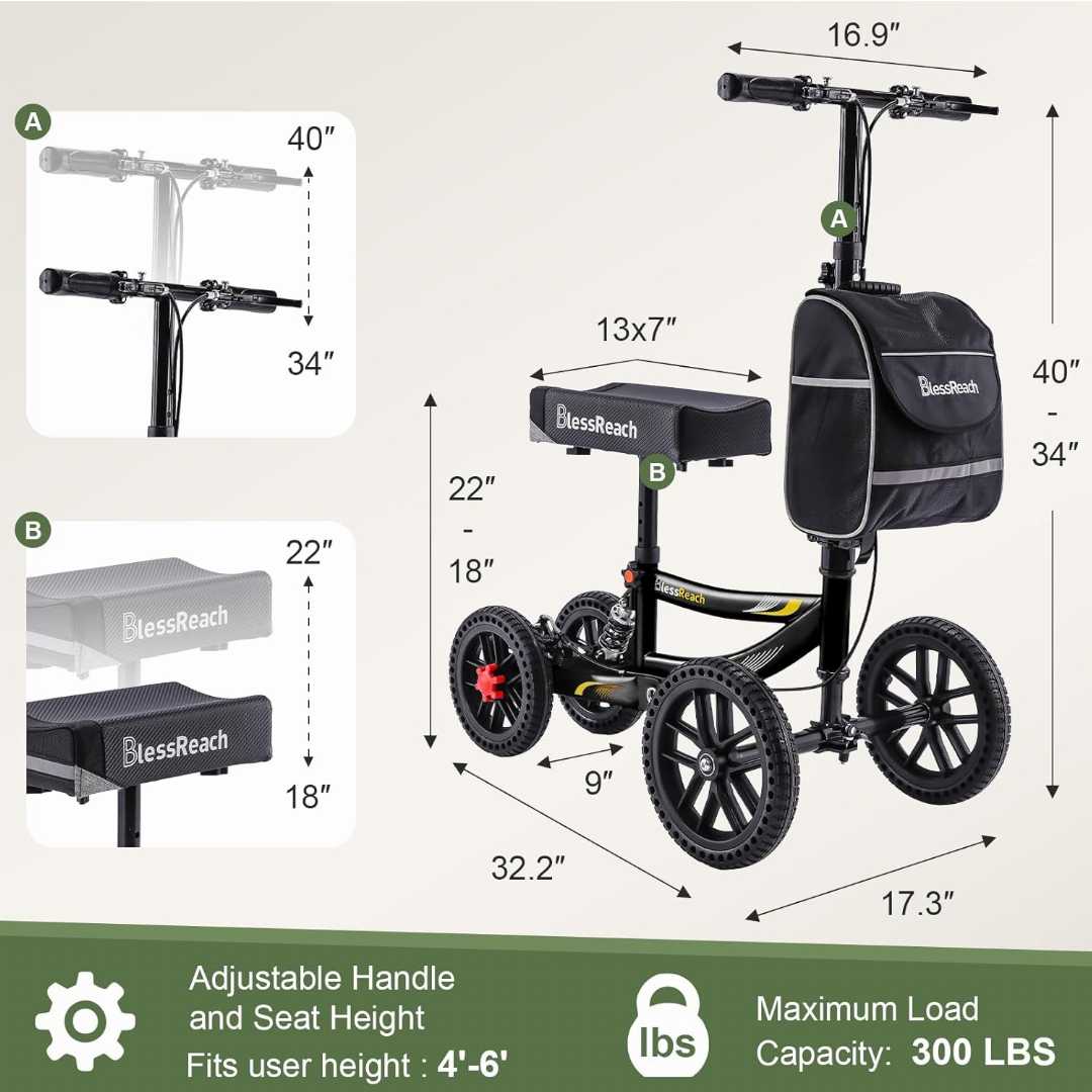 all terrain knee walker, all terrain kneerover steerable knee scooter knee walker, knee walker all terrain, lightweight foldable knee scooter, alternatives to crutches for non weight bearing.