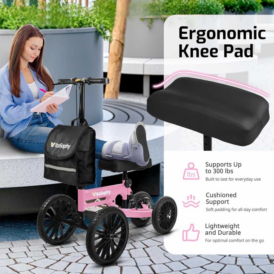 all terrain knee walker, all terrain kneerover steerable knee scooter knee walker, how to use a knee scooter, where can i rent a knee scooter near me