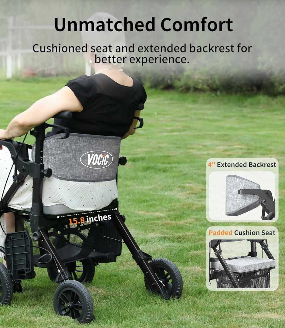 rollator walker, walker wheelchair combo, mobility aids for seniors, foldable walker, all terrain walker, transport wheelchair