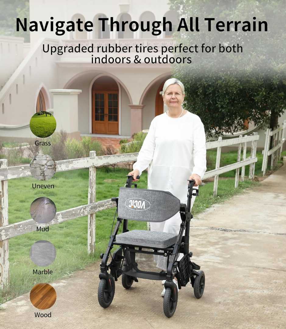 rollator walker, walker wheelchair combo, mobility aids for seniors, foldable walker, all terrain walker, transport wheelchair