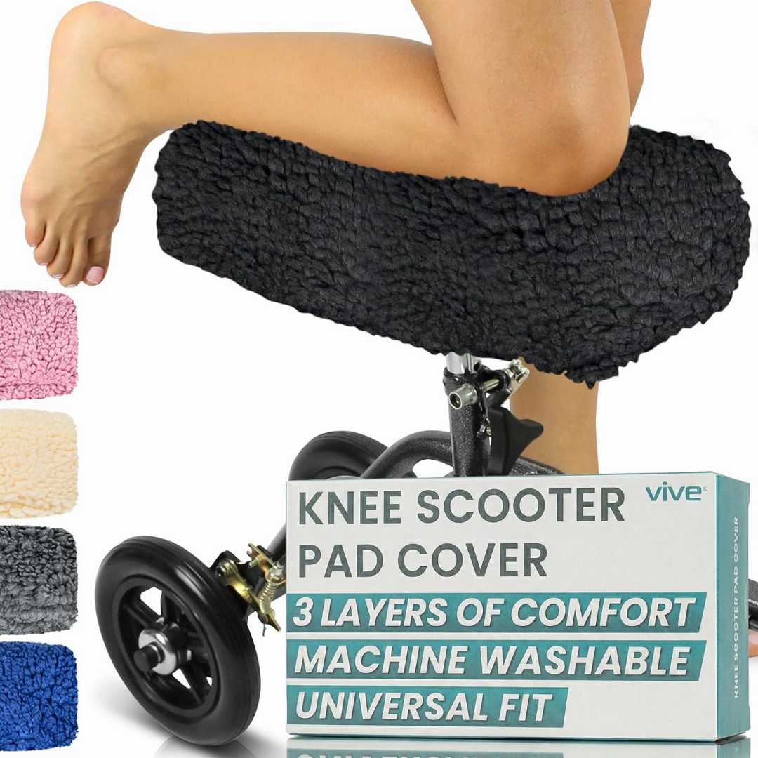 knee scooter pad cover, memory foam knee cushion, knee walker pad cover, soft sheepskin knee cover, knee scooter accessory.