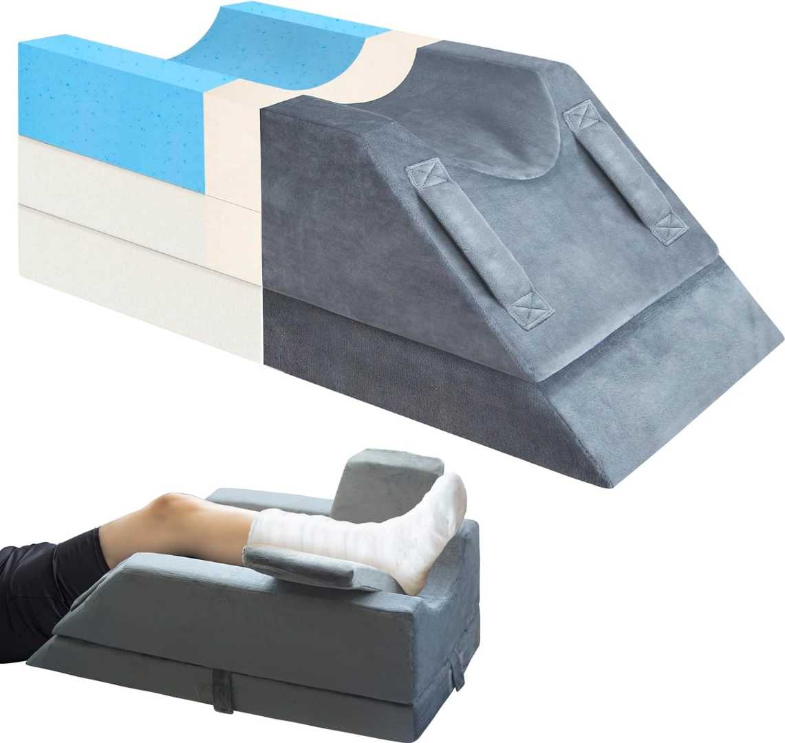 leg elevation pillow, memory foam leg pillow, surgery recovery pillow, adjustable leg support, knee pillow, leg support cushion