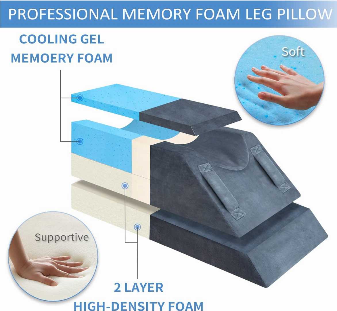 leg elevation pillow, memory foam leg pillow, surgery recovery pillow, adjustable leg support, knee pillow, leg support cushion