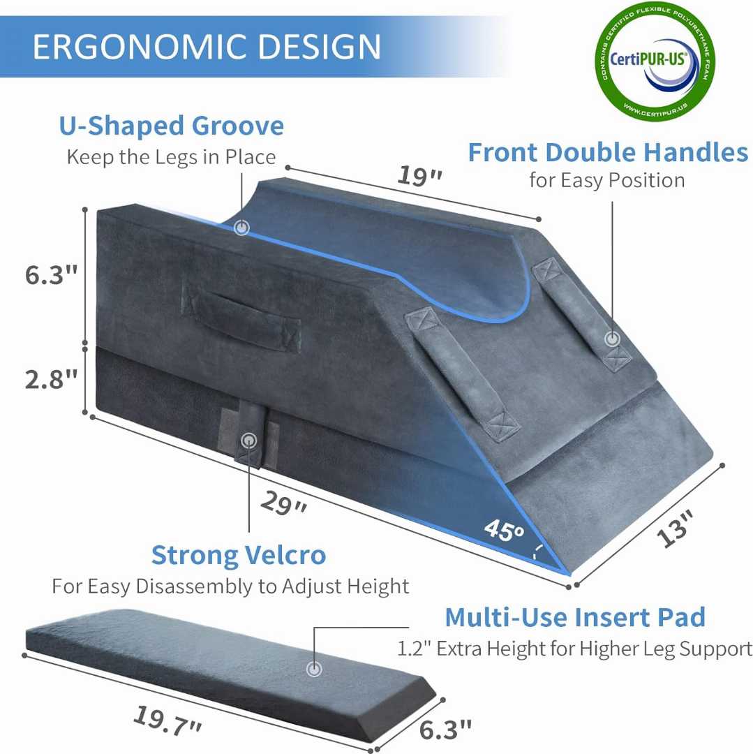 leg elevation pillow, memory foam leg pillow, surgery recovery pillow, adjustable leg support, knee pillow, leg support cushion
