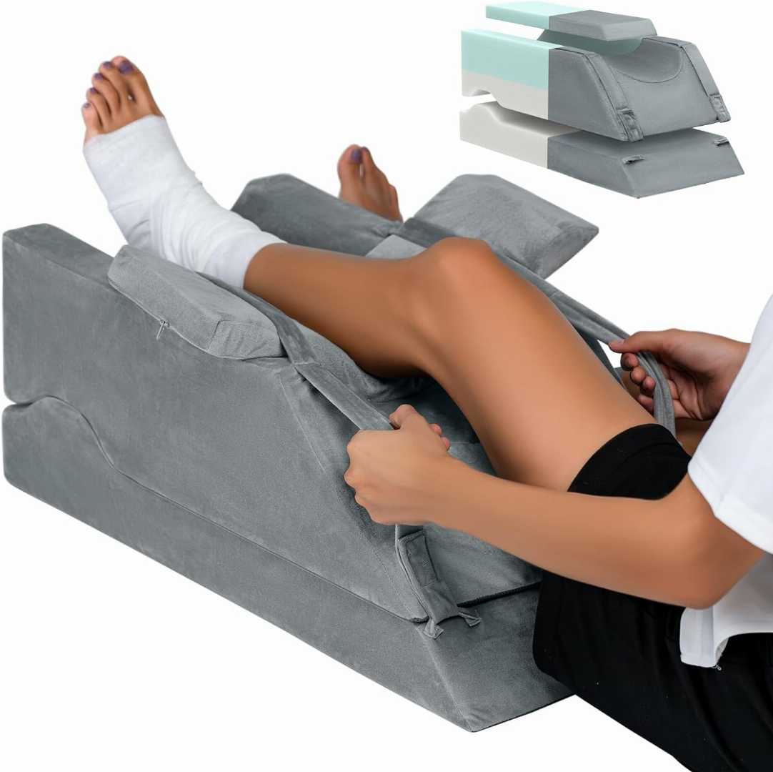 LightEase leg pillow, adjustable leg elevation pillow, memory foam knee support, post surgery pillow, leg elevation pillow, pain relief pillow.