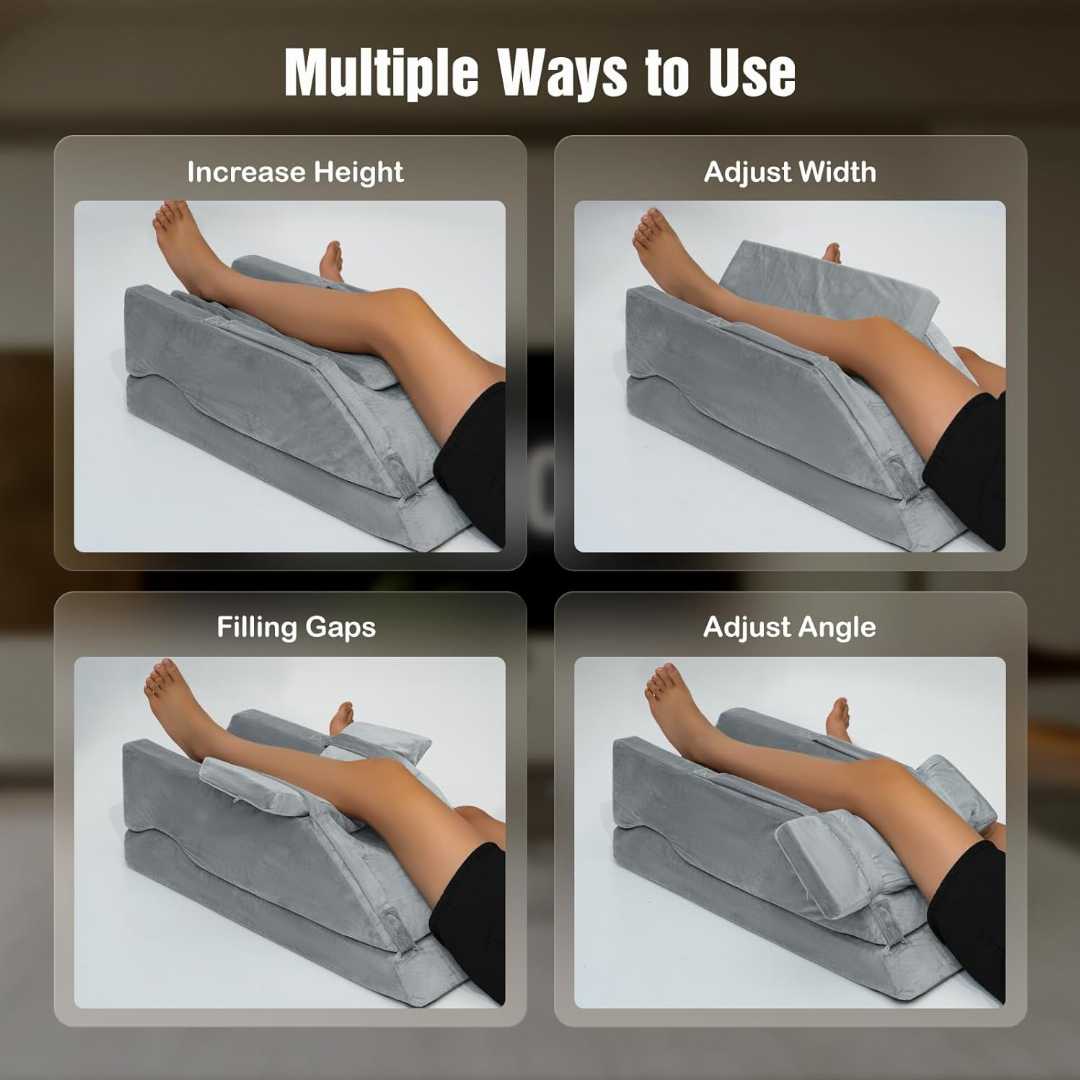 LightEase leg pillow, adjustable leg elevation pillow, memory foam knee support, post surgery pillow, leg elevation pillow, pain relief pillow.