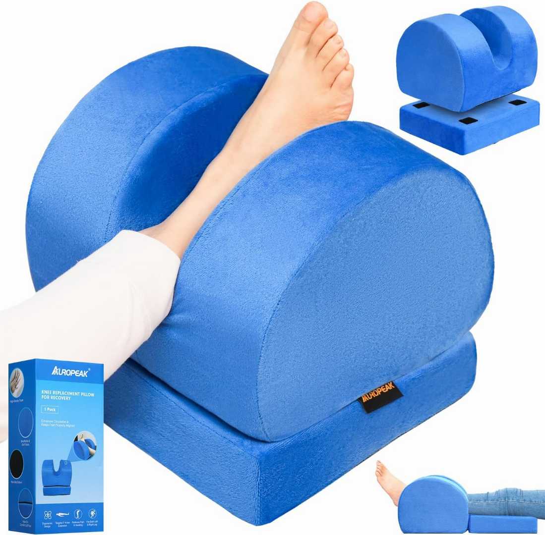 AUROPEAK Knee Replacement Pillow with adjustable height, ergonomic design & comfort support for knee surgery recovery and pain relief.