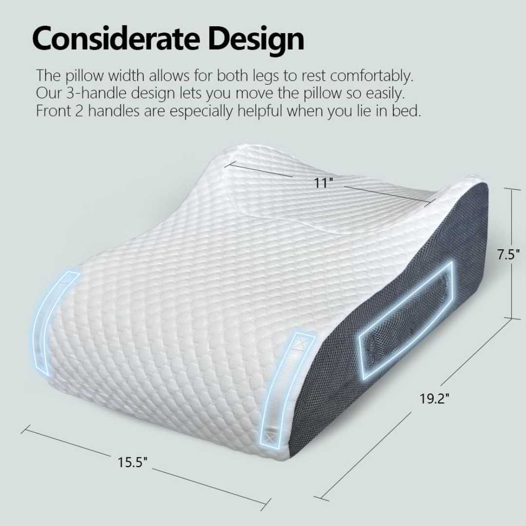 leg elevation pillow, knee recovery pillow, BlissfulNest pillow review, memory foam leg pillow, post surgery pillow, leg wedge pillow.