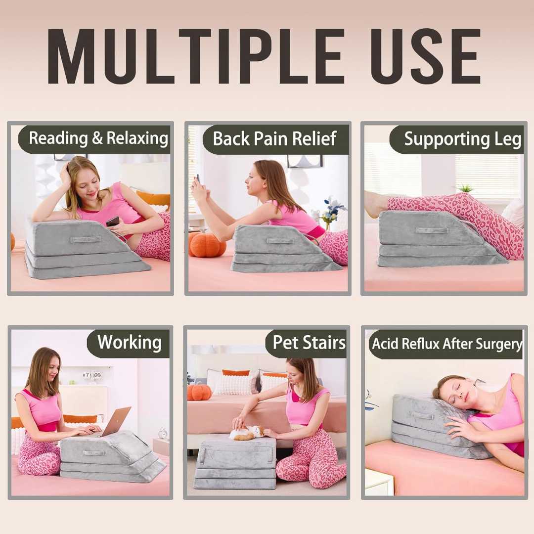 Jakoola Wedge Pillow with 3 adjustable heights offers leg elevation, reduces swelling, and relieves back, knee & sciatica pain. Ideal for recovery.
