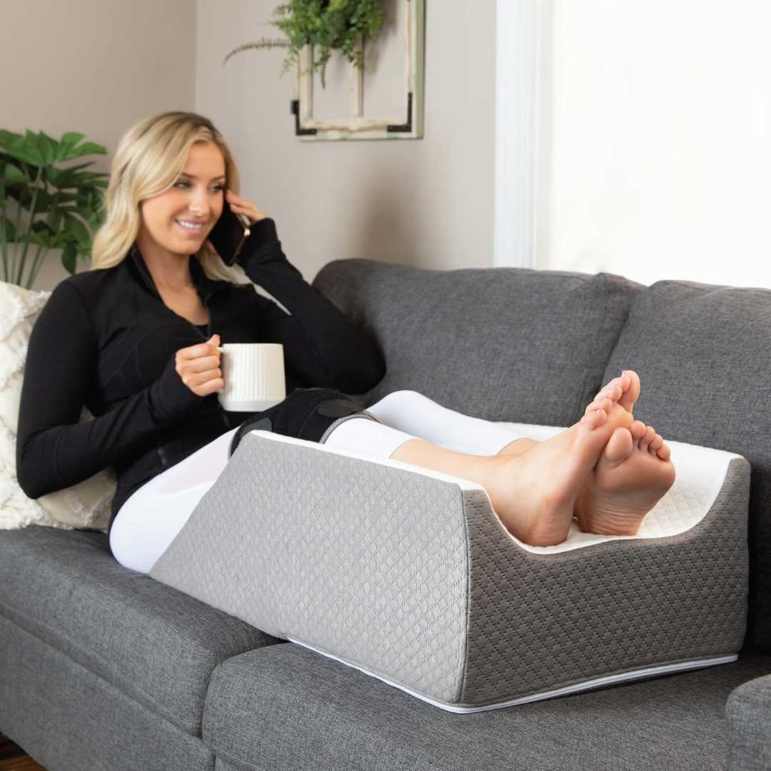 Kolbs double leg pillow, leg elevation pillow, post surgery pillow, knee pain relief, varicose veins pillow, medical leg wedge.
