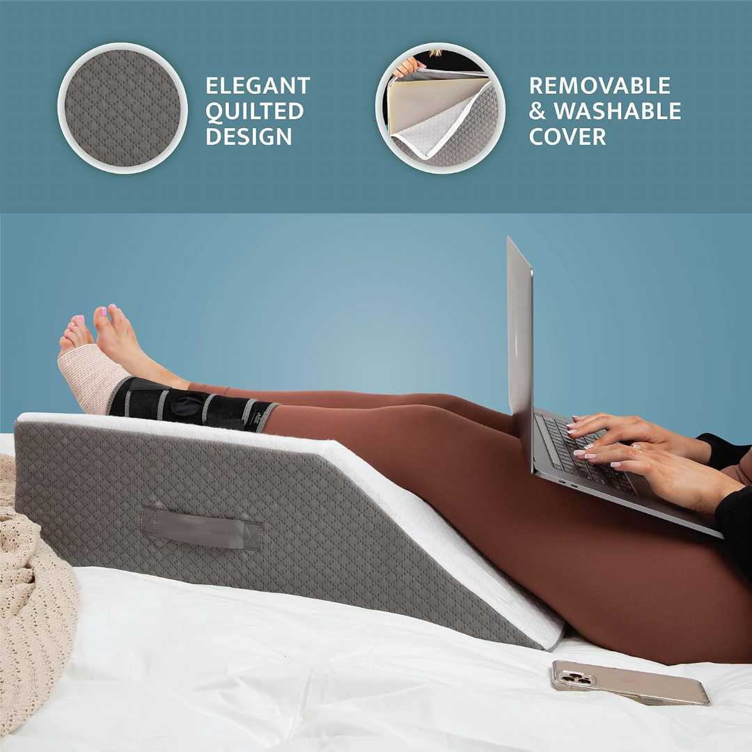 Kolbs double leg pillow, leg elevation pillow, post surgery pillow, knee pain relief, varicose veins pillow, medical leg wedge.

