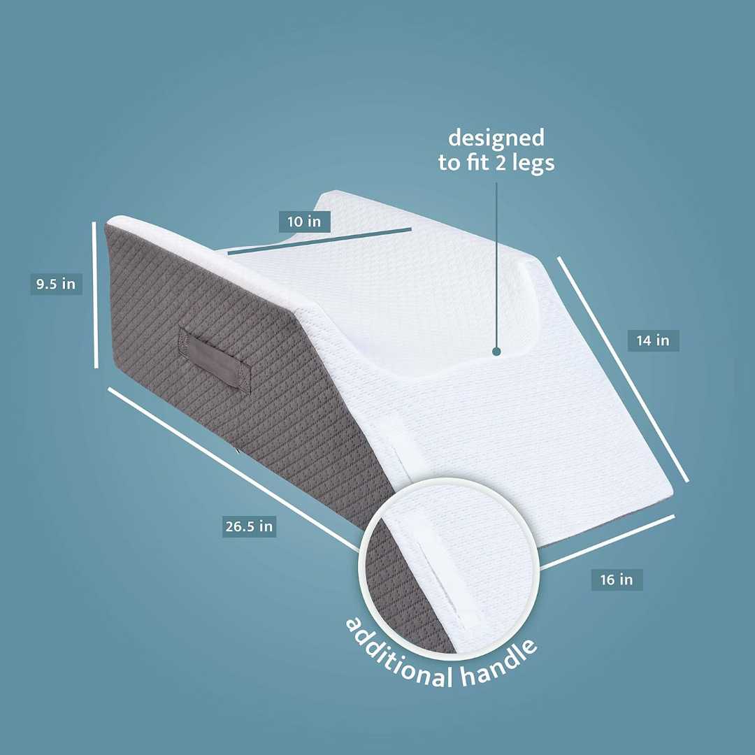 Kolbs double leg pillow, leg elevation pillow, post surgery pillow, knee pain relief, varicose veins pillow, medical leg wedge.
