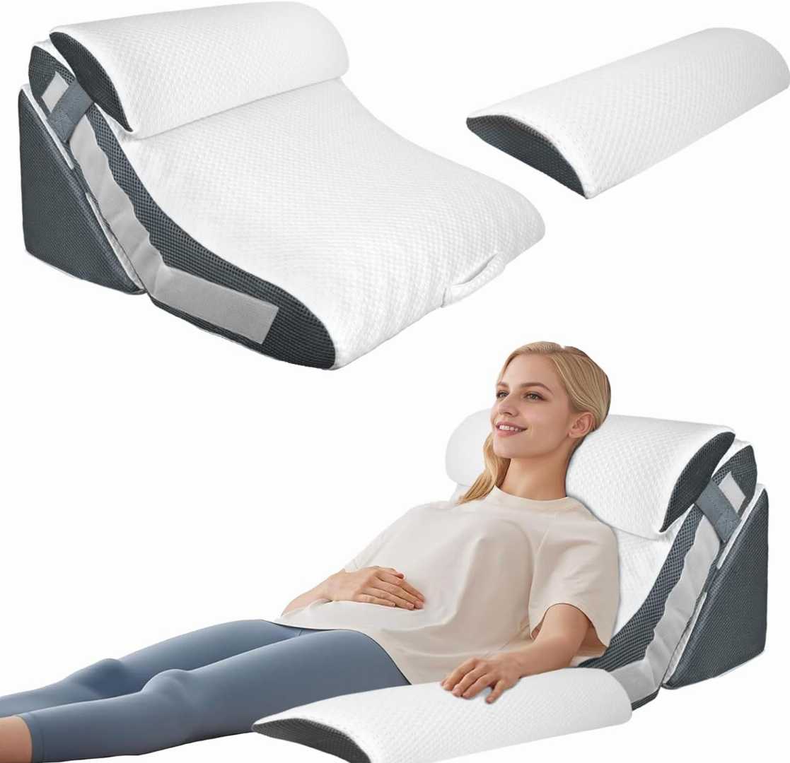KGAUT wedge pillow set, orthopedic wedge pillow, bed wedge pillow 4pcs, acid reflux pillow, back pain relief pillow, post surgery pillow set.