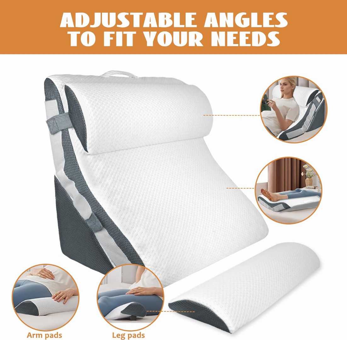 KGAUT wedge pillow set, orthopedic wedge pillow, bed wedge pillow 4pcs, acid reflux pillow, back pain relief pillow, post surgery pillow set.