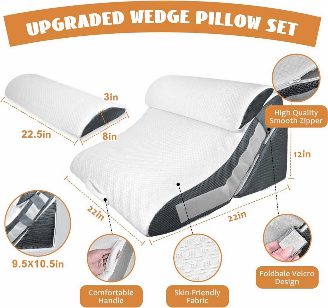 KGAUT wedge pillow set, orthopedic wedge pillow, bed wedge pillow 4pcs, acid reflux pillow, back pain relief pillow, post surgery pillow set.