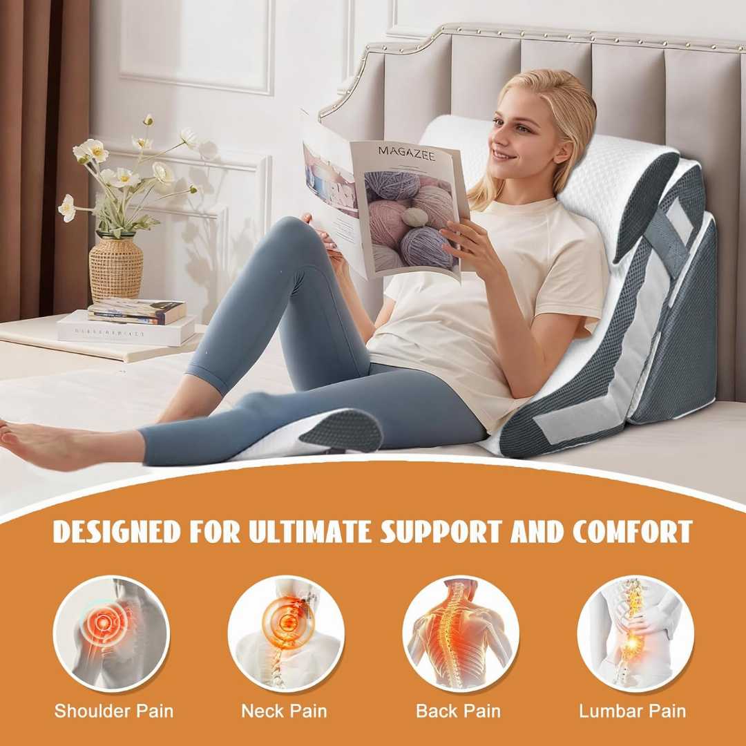 KGAUT wedge pillow set, orthopedic wedge pillow, bed wedge pillow 4pcs, acid reflux pillow, back pain relief pillow, post surgery pillow set.
