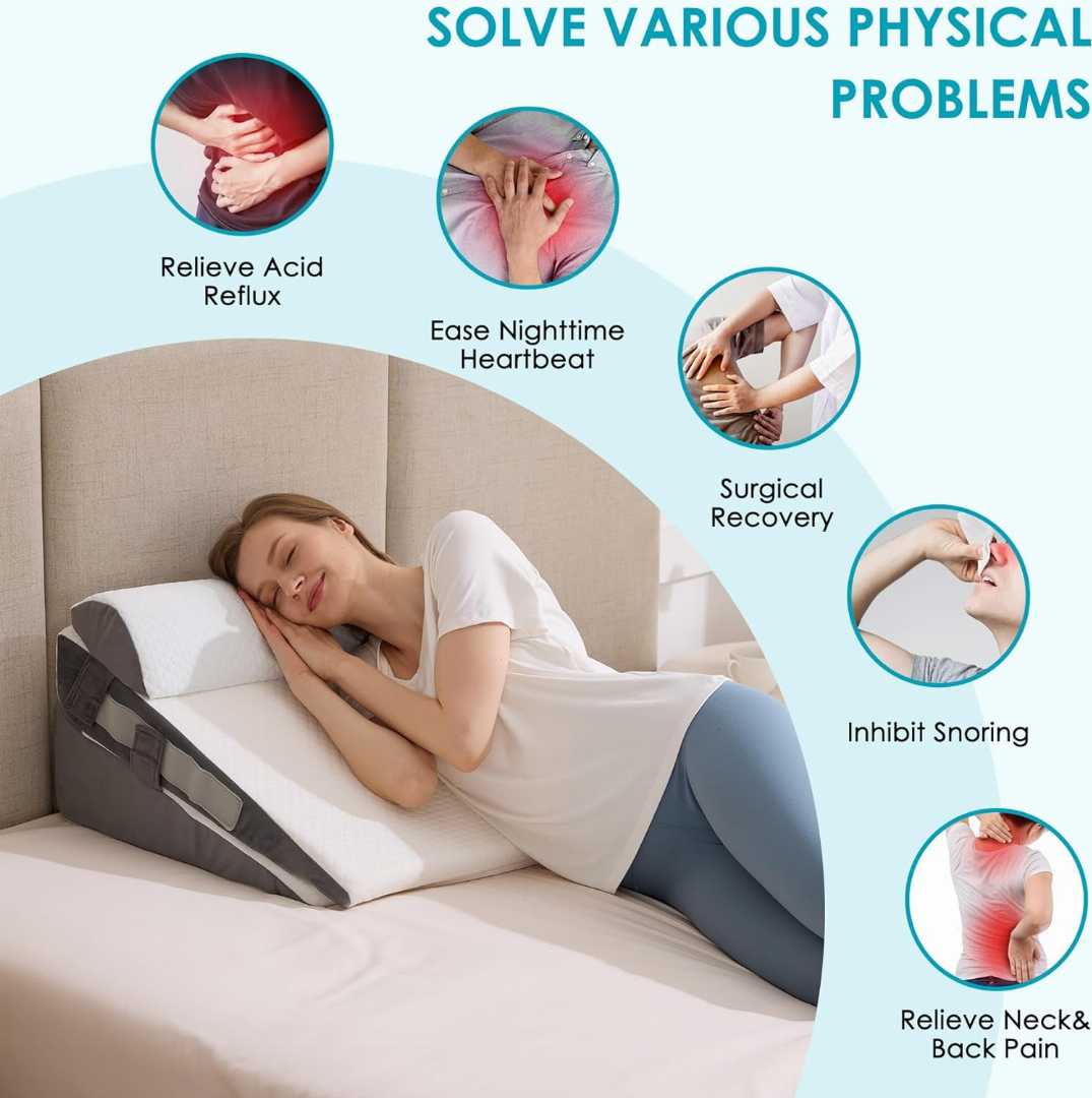 WGAKCED wedge pillow, adjustable bed wedge, acid reflux pillow, GERD pillow, memory foam wedge set, anti snore pillow, post surgery recovery pillow