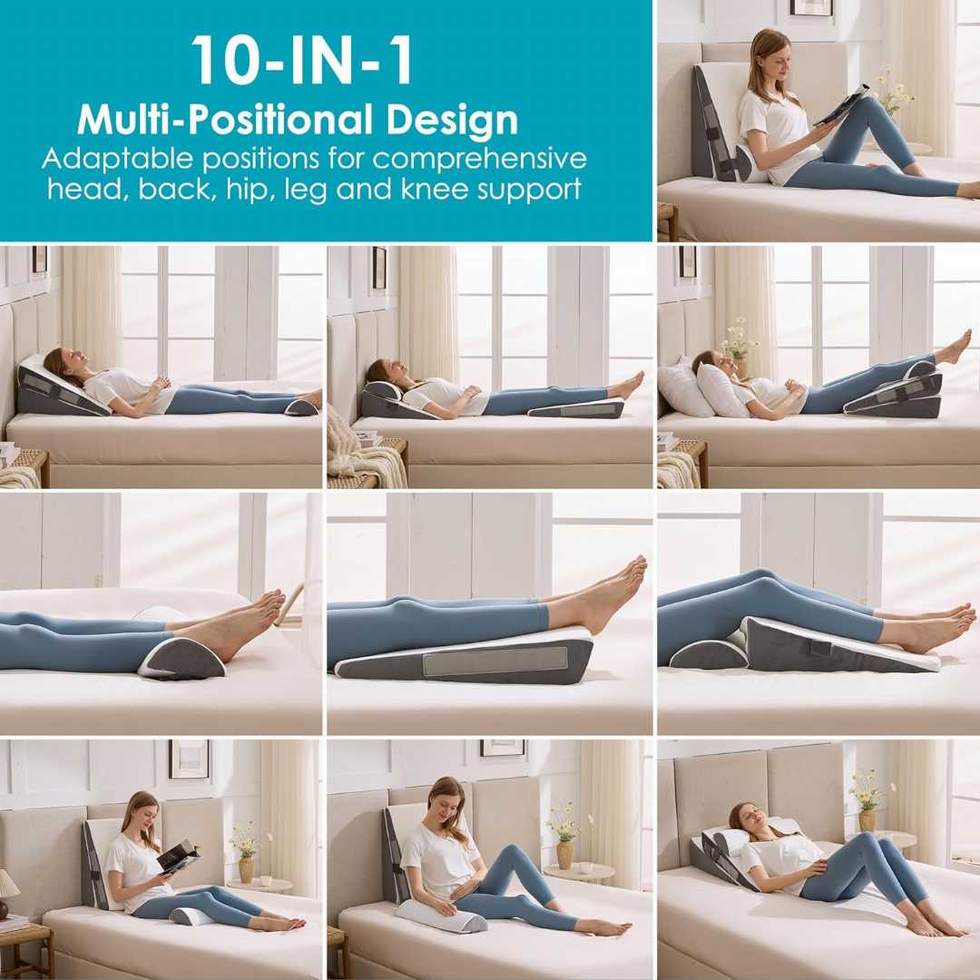WGAKCED wedge pillow, adjustable bed wedge, acid reflux pillow, GERD pillow, memory foam wedge set, anti snore pillow, post surgery recovery pillow
