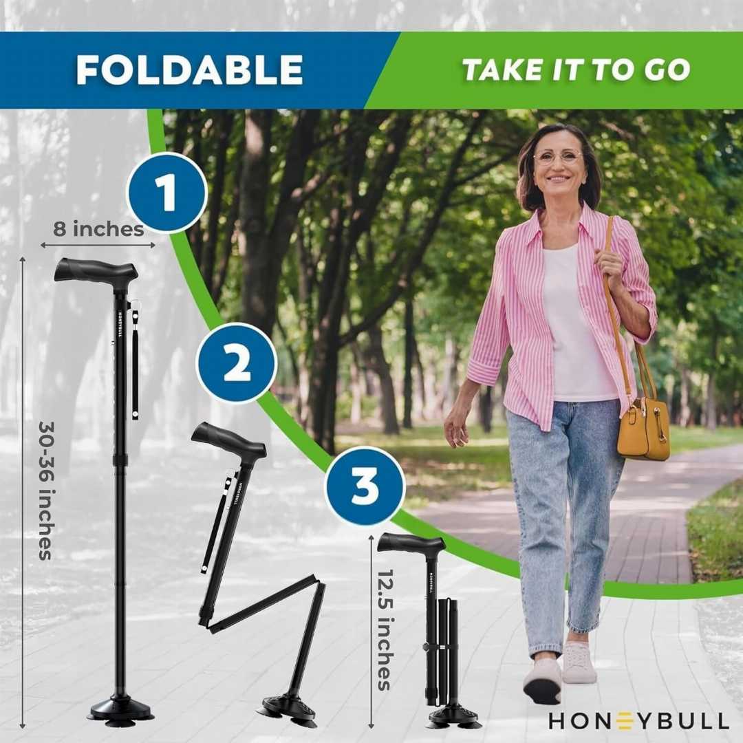 free standing walking cane for adults, adjustable height walking stick, collapsible walking stick for seniors,, heavy duty walking cane for men and women,senior mobility walking aid cane