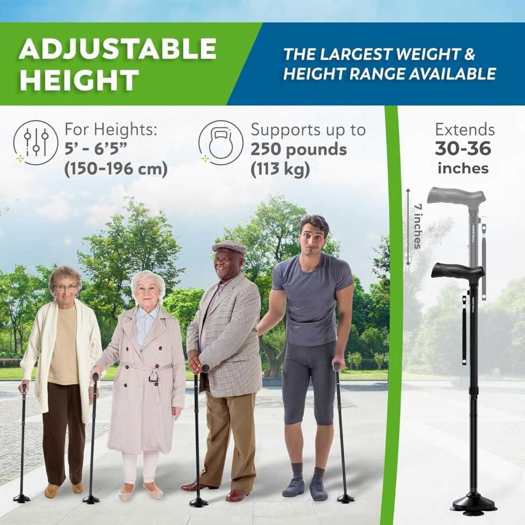 free standing walking cane for adults, adjustable height walking stick, collapsible walking stick for seniors,, heavy duty walking cane for men and women,senior mobility walking aid cane
