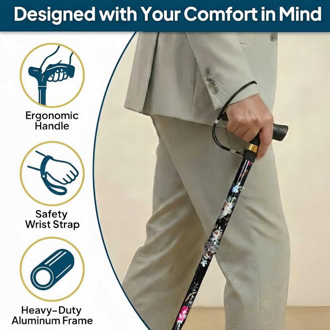 Durable Stylish Cane for Seniors,Ultra-Lightweigh Walking Cane,,Walking Cane with LED Light,senior mobility walking aid cane, sturdy walking cane for balance support, portable folding cane for senior